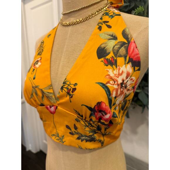 ZAFUL Yelow Floral Halter Top Shirt Women size M 6 - Picture 2 of 8